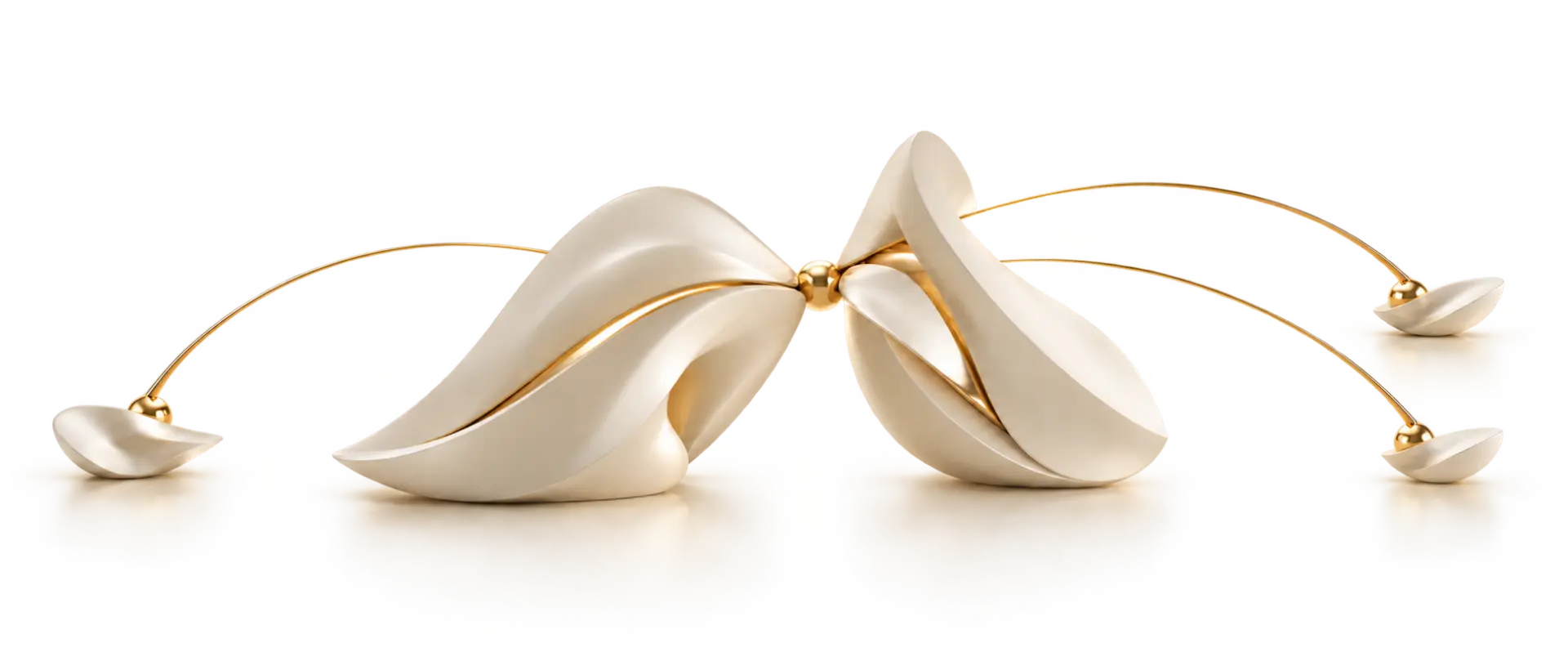 Complementary ivory forms connected by gold, with arcs extending toward other markets