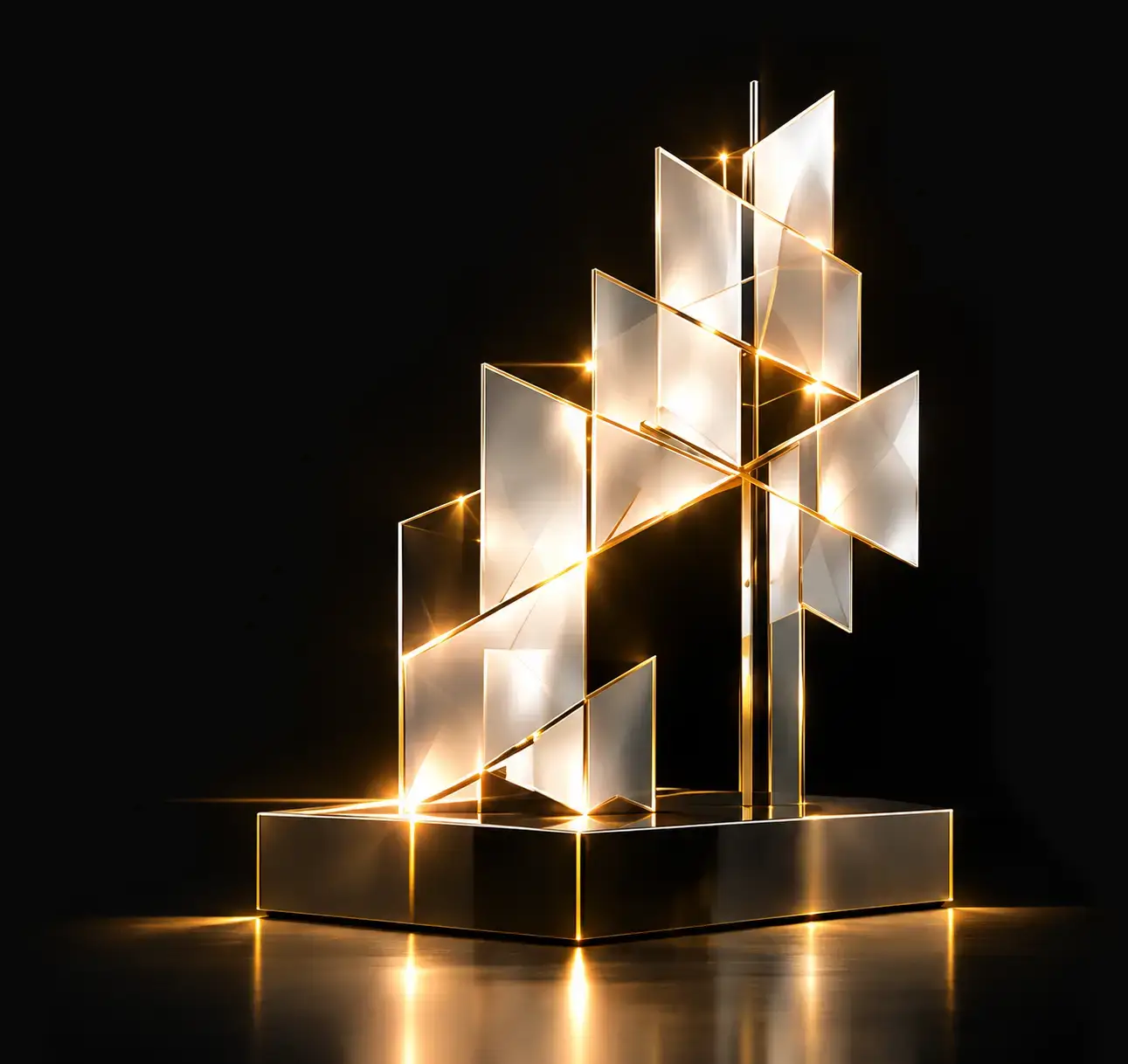 Illuminated ivory and gold geometric tower