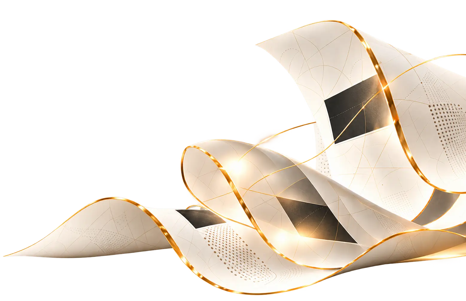 Flowing ivory paper sculpture edged in gold