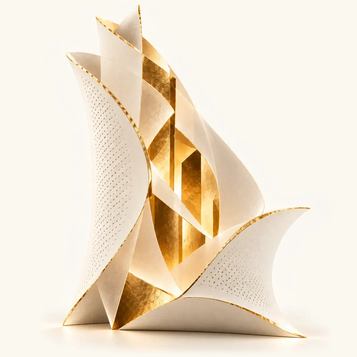 Upright folded ivory and gold sculpture